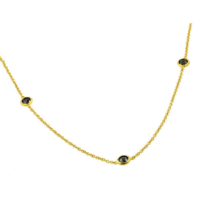 ladies necklaces high quality-Silver 925 Gold Plated 3 Black CZ Stone Pendant Necklace - BGP00894