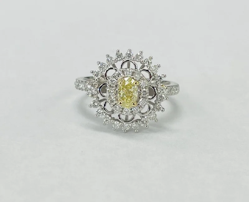 Ladies engagement rings native american -18KT Vintage Inspired Fancy Yellow GIA Diamond Engagement Ring