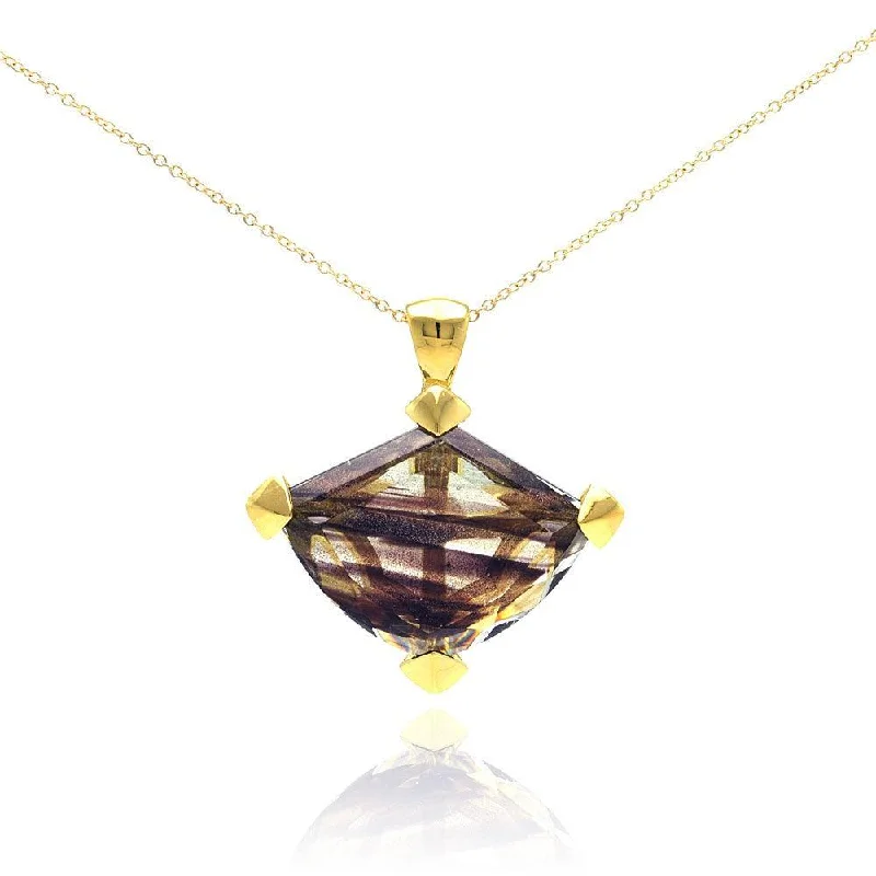 ladies necklaces casual-Clearance-Silver 925 Gold Plated Brown Stripe CZ Necklace - BGP00284