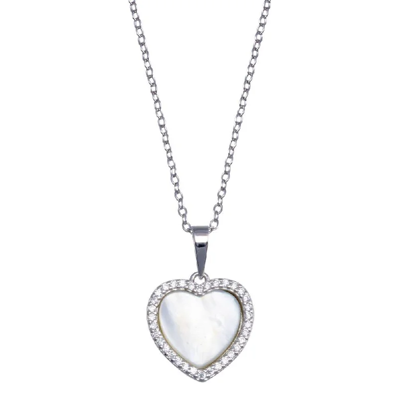 ladies necklaces lightweight design-Rhodium Plated 925 Sterling Silver  Heart Mother of Pearl Necklace - BGP01387