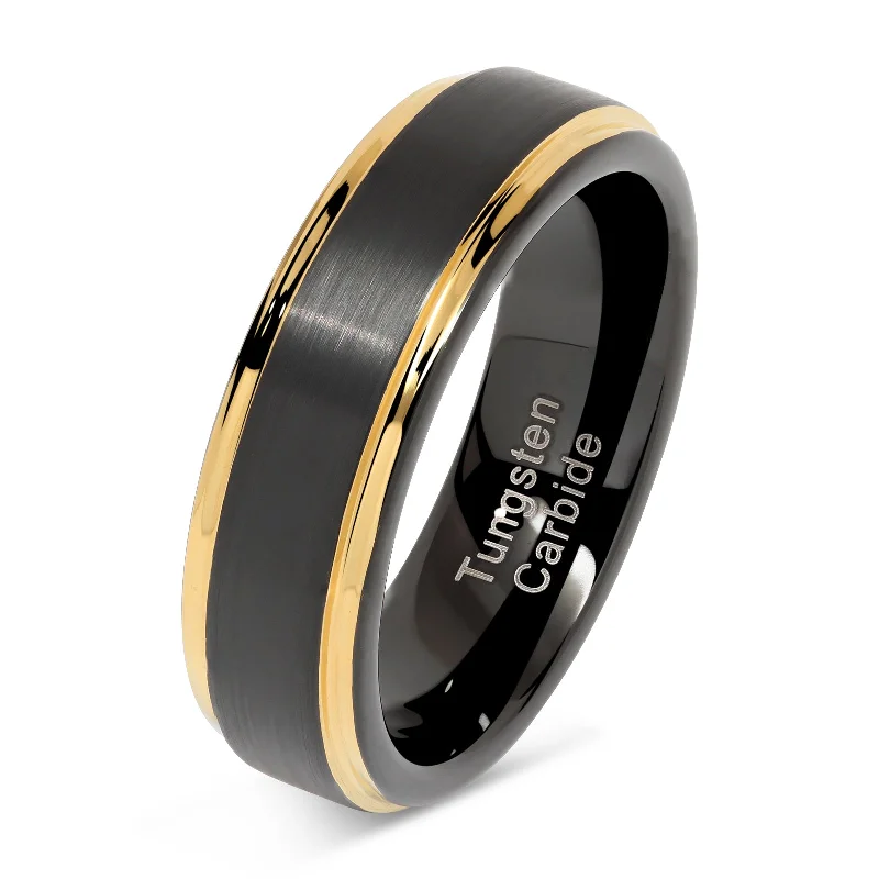 Ladies engagement rings honeymoon style -100S JEWELRY 6mm Tungsten Rings for Men Women Two Tone Black Gold Wedding Band Engagement Size 6-13