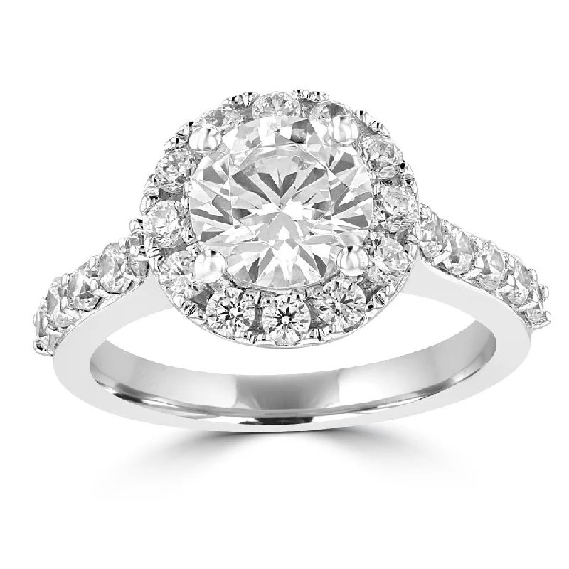 Ladies rings classic charm -14KT WHITE GOLD 1.70 CTW ROUND DIAMOND ACCENT HALO RING