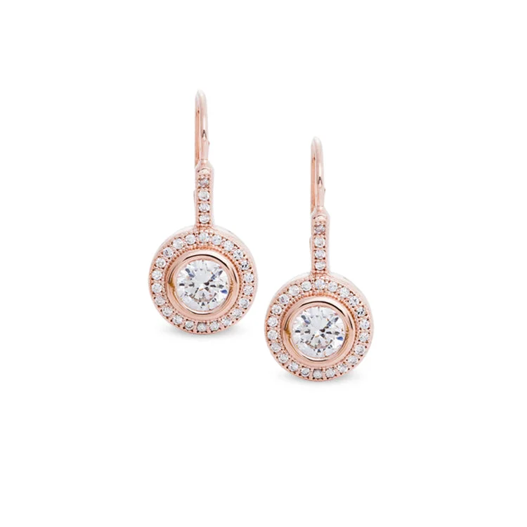 Ladies earrings discount offer -Rose Gold Finish Sterling Silver Micropave Round Lever Back Earrings with 27 Simulated Diamonds