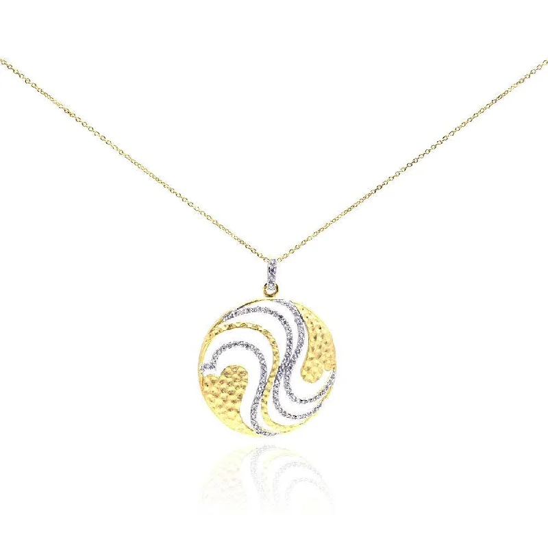 ladies necklaces understated-Clearance-Silver 925 Gold Plated Clear CZ Round Pendant Necklace - STP01015