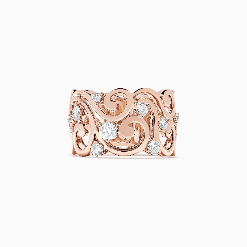 Ladies rings anniversary present -Pave Rose 14K Rose Gold Filigree Diamond Ring, 0.56 TCW