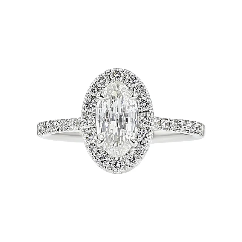 Ladies engagement rings baroque charm -14K White Gold Diamond Halo Engagement Ring