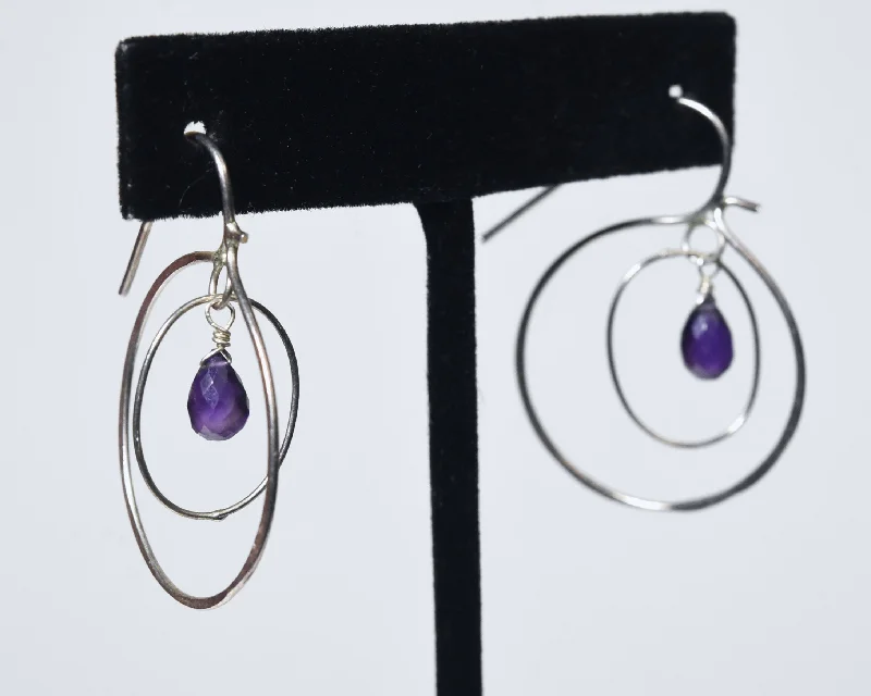 Ladies earrings thanksgiving drop -Amethyst Dangle Hoop Inside Hoop Earrings