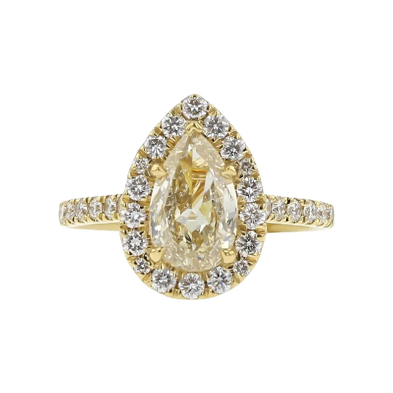 Ladies engagement rings old mine cut -14K Gold Pear-Shaped Diamond Halo Engagement Ring