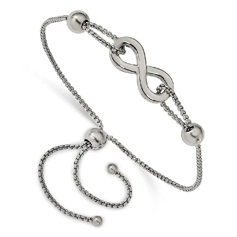 ladies bracelets designs-Stainless Steel Polished Infinity Symbol Adjustable Bracelet