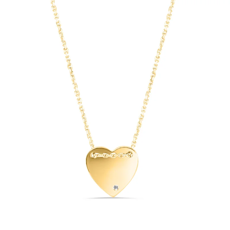 ladies necklaces butterfly-Gold Plated 925 Sterling Silver Engravable Heart Shaped Necklace with CZ - DIN00076GP