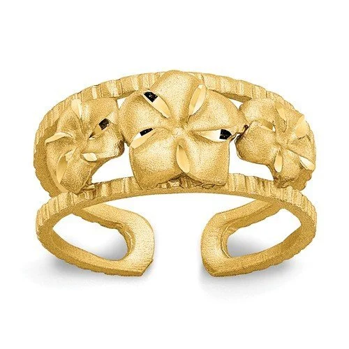 Ladies rings cruelty free -14KT YELLOW GOLD PLUMERIA FLOWER TOE RING