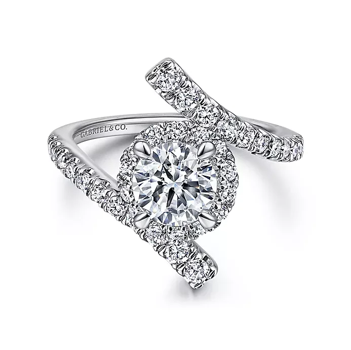 Ladies engagement rings water resistant -Lyra - 14K White Gold Round Halo Diamond Engagement Ring