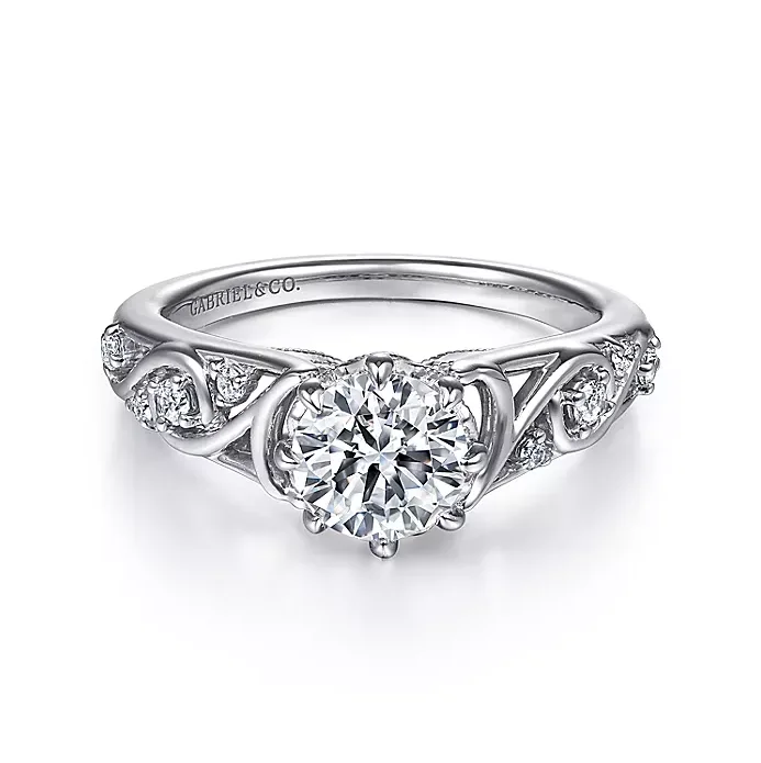 Ladies engagement rings astrology inspired -Bennett - 14K White Gold Round Diamond Engagement Ring