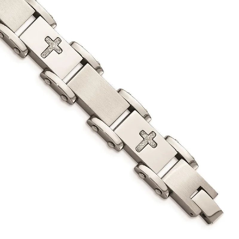 ladies bracelets collectible-Stainless Steel Laser Cut Crosses 8.75in Bracelet