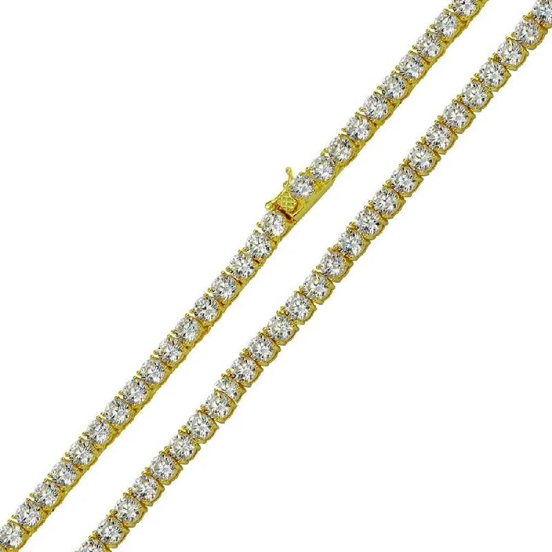 Gold Plated 925 Sterling Silver Tennis CZ Necklace or Bracelet 4mm - STP01676GP