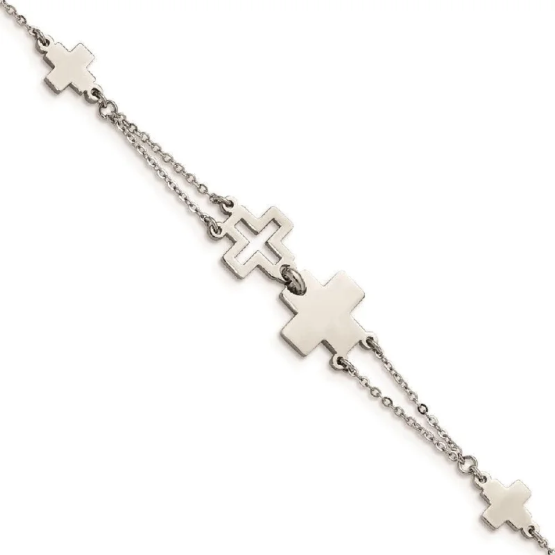 ladies bracelets opal-Stainless Steel Cross Bracelet