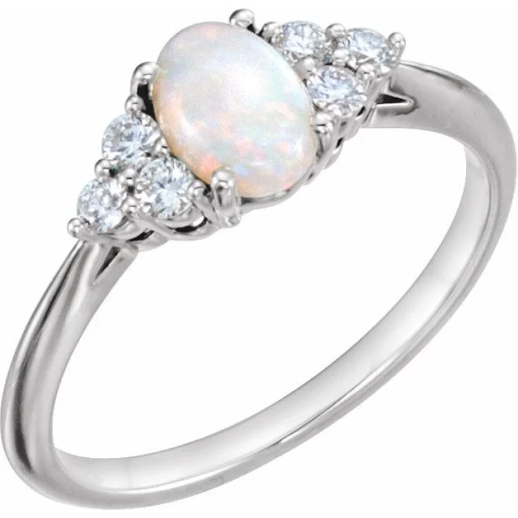 Ladies rings mountain stone -Platinum Natural White Opal & 1/6 CTW Natural Diamond Ring