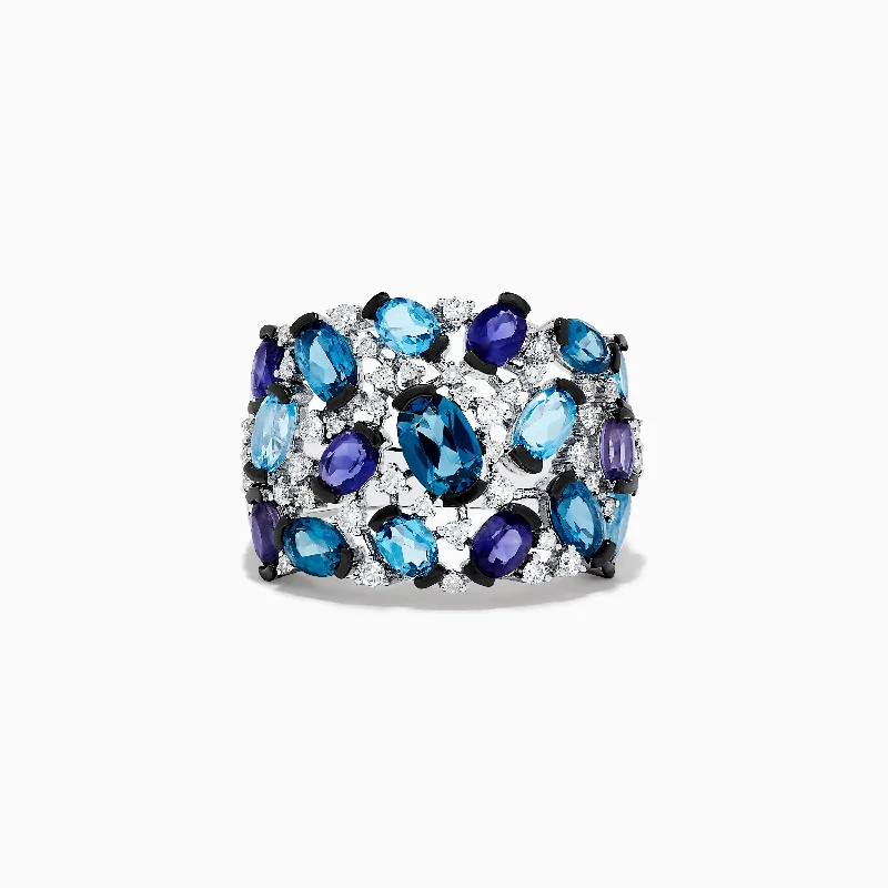 Ladies rings small business -Ocean Bleu 14K White Gold Multi Color Topaz and Diamond Ring