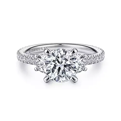 Ladies engagement rings old mine cut -Calais - 18K White Gold Round Diamond Engagement Ring