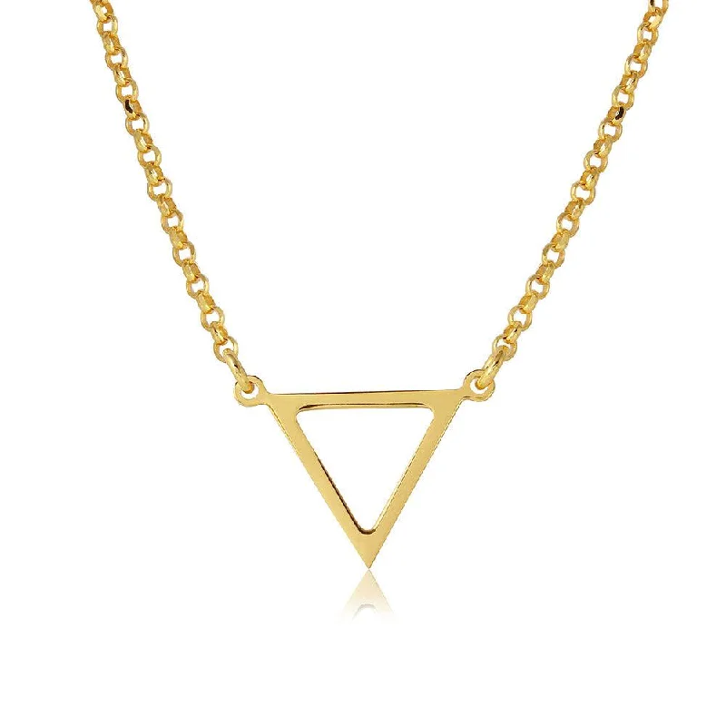 ladies necklaces energy-Silver 925 Gold Plated Open Triangle Charm Necklace - ARN00026GP