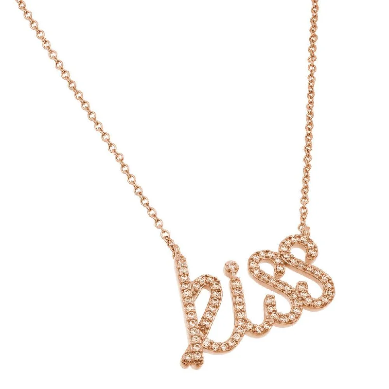 ladies necklaces nature-Silver 925 Gold Plated KISS Pendant Necklace - BGP00829RGP