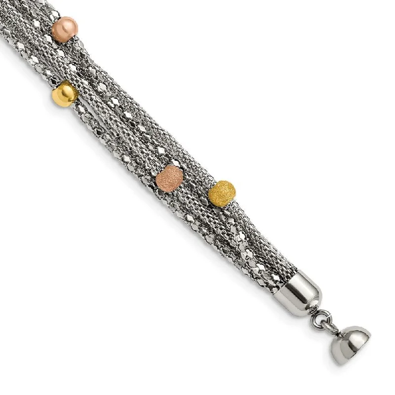 ladies bracelets nostalgia-Stainless Steel Rose and Yellow IP-plated Mesh Bracelet