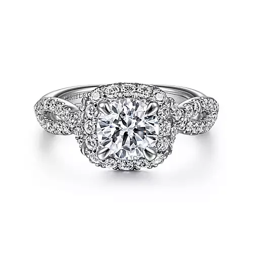 Ladies engagement rings proposal ready -Isabetta - 14K White Gold Cushion Halo Round Diamond Engagement Ring