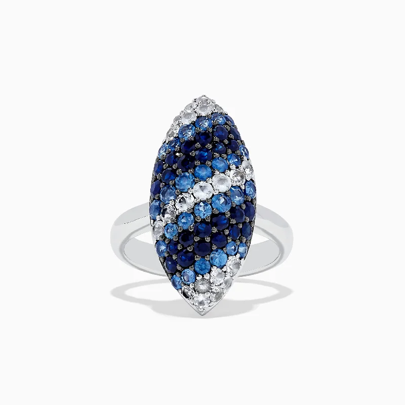 Ladies rings jesus design -Splash 925 Sterling Silver Blue and White Sapphire Ring, 3.15 TCW