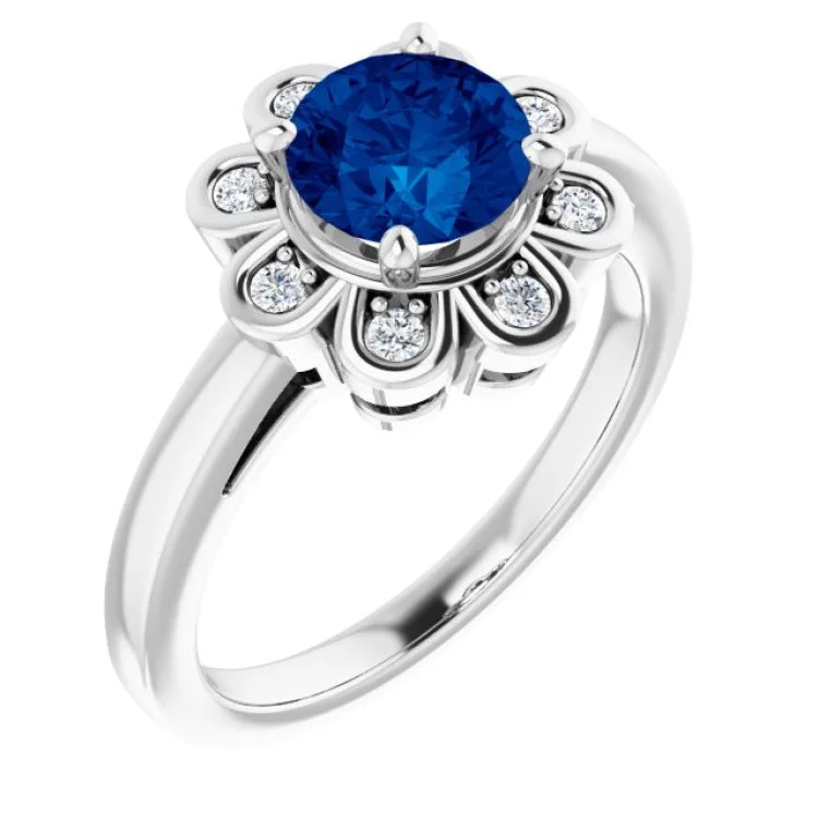 Ladies rings easter design -Platinum Lab-Grown Blue Sapphire & 1/8 CTW Natural Diamond Ring