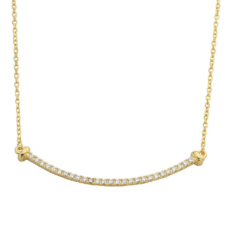 ladies necklaces celebration-Gold Plated 925 Sterling Silver Curved CZ Bar Necklace - BGP01103GP