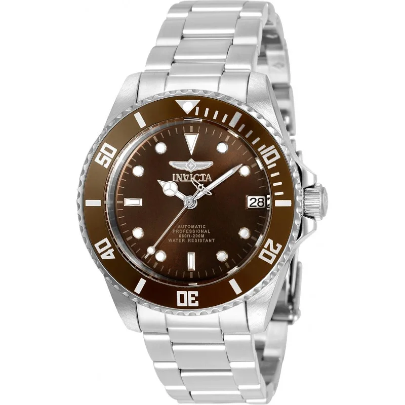 ladies bracelets matte-Invicta Women's Automatic Watch - Pro Diver Brown Dial Silver Tone Bracelet | 35708