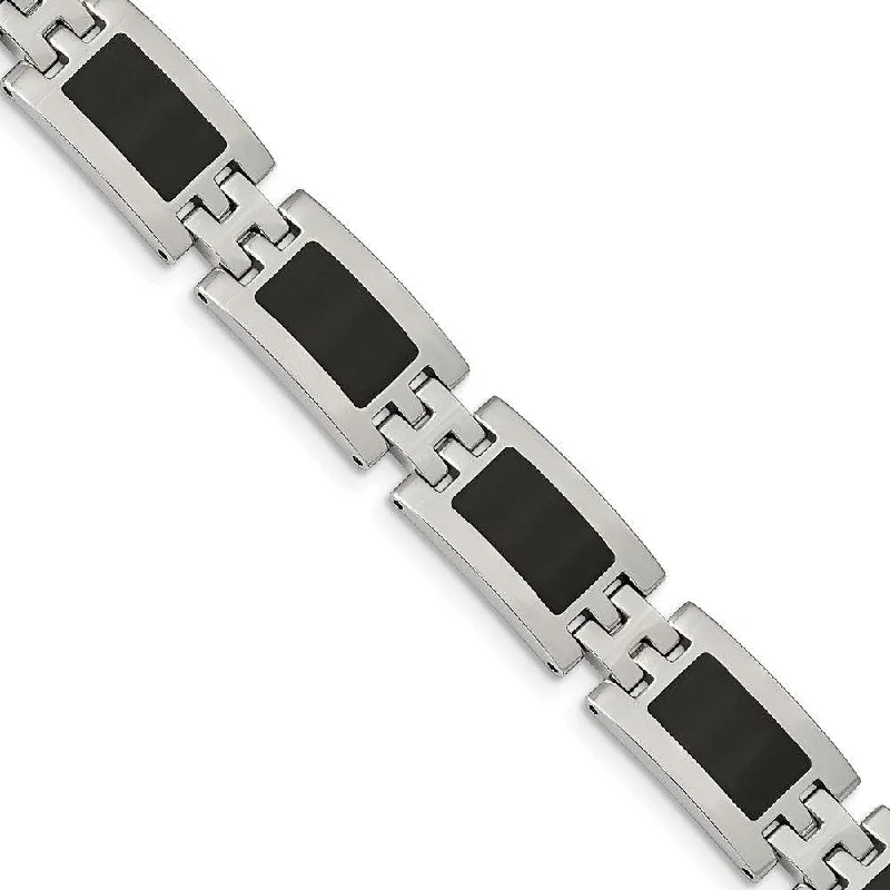 ladies bracelets topaz-Stainless Steel Black Enamel 9in Bracelet