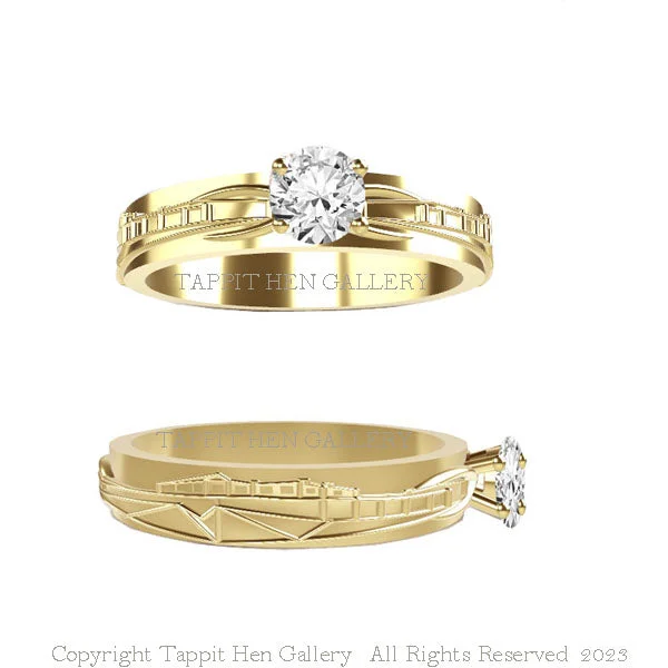 Ladies engagement rings champagne diamond -Bespoke Edinburgh Castle Engagement Ring in Yellow Gold