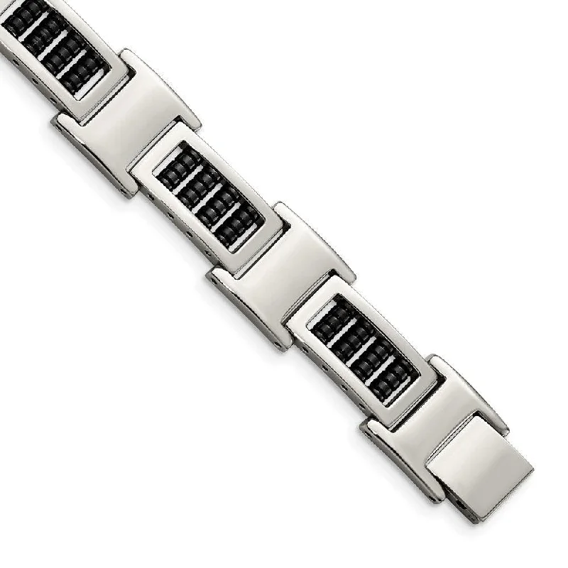 ladies bracelets luxury brand-Stainless Steel Polished Black IP Link Bracelet