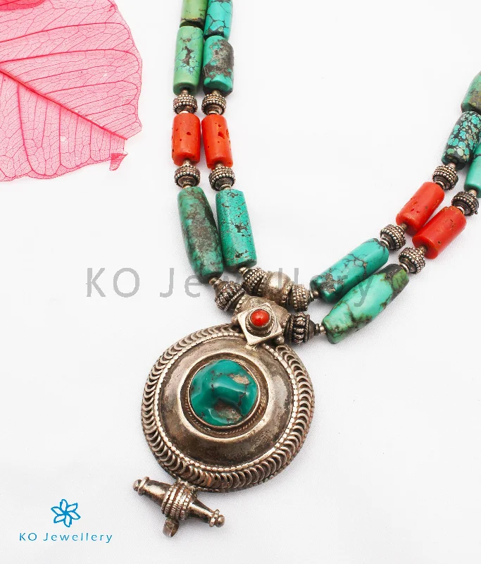 ladies necklaces popular-The Yashodhara Turquoise Antique Silver Necklace