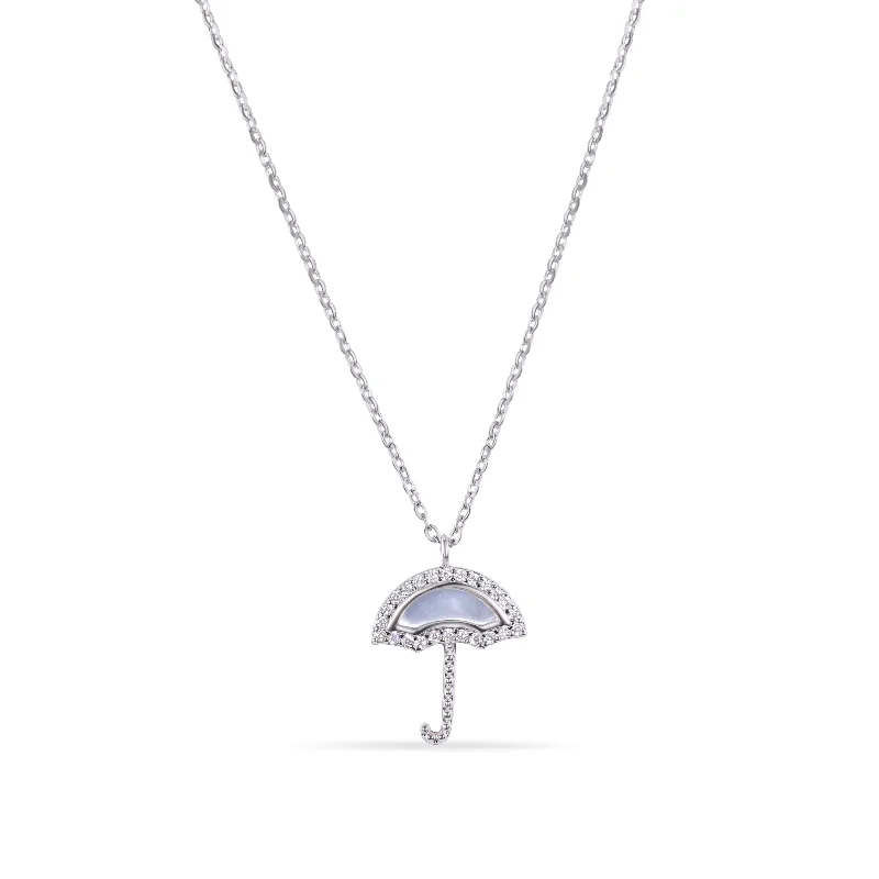 ladies necklaces patterned-Rhodium Plated 925 Sterling Silver Umbrella Synthetic Mother of Pearl Adjustable Necklace - GMN00225