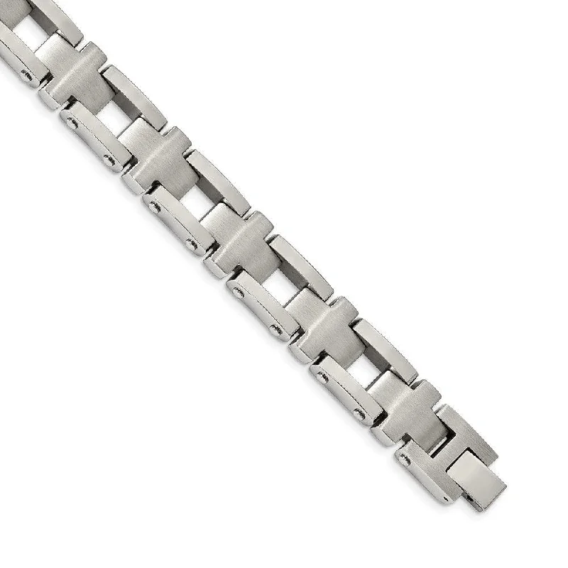 ladies bracelets cross-Stainless Steel Brushed and Polished Cross 8.5in Link Bracelet