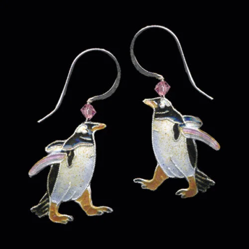 Ladies earrings dog lover -Gentoo Penguin Cloisonne Earrings