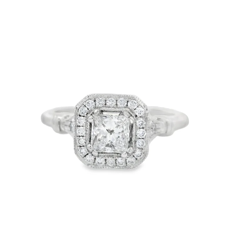 Ladies engagement rings river stone -Noam Carver - White Gold Princess Cut Diamond Halo Engagement Ring