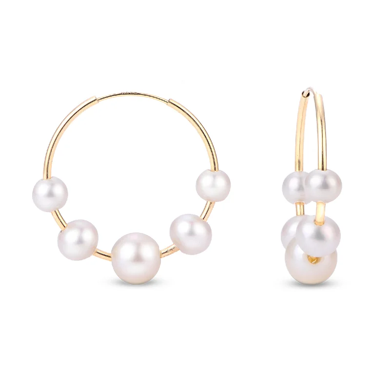 Ladies earrings cubic zirconia -14KT Yellow Gold Freshwater Pearl Earring