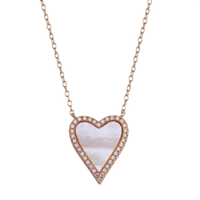 ladies necklaces ethical-Rose Gold Plated 925 Sterling Silver Heart Mother of Pearl Necklace - STP01768RGP