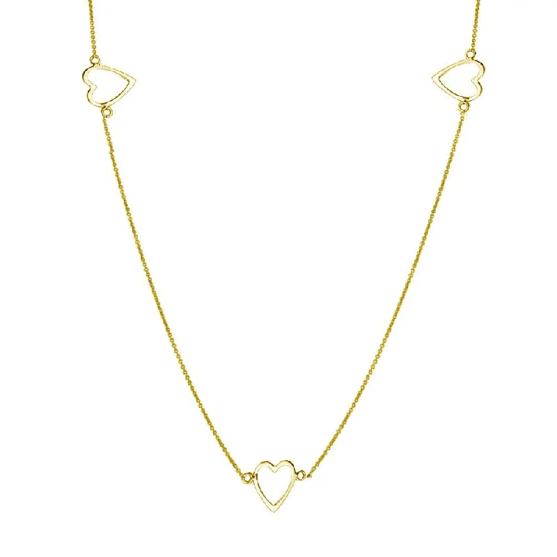 ladies necklaces nickel free-Gold Plated 925 Sterling Silver 5 Open Heart Necklace - DIN00018GP