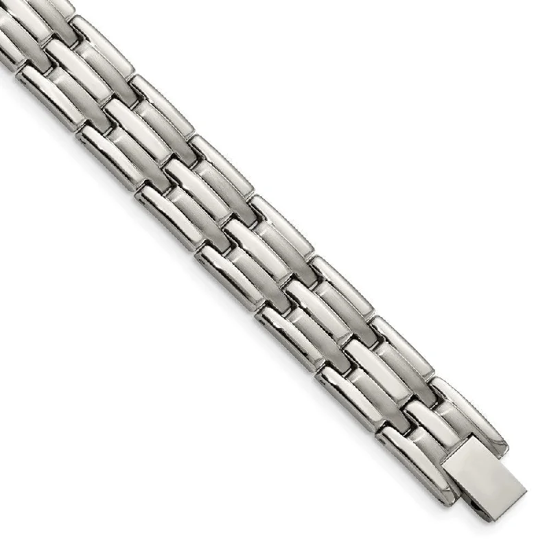 ladies bracelets jared-Stainless Steel Brushed and Polished 8.5in Bracelet