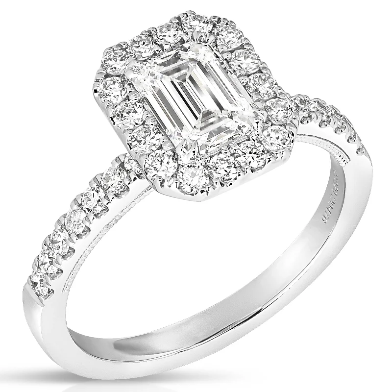 Ladies engagement rings princess style -2 1/2 Ctw Emerald Halo Lab Grown Diamond Engagement Ring in 14 Karat White Gold