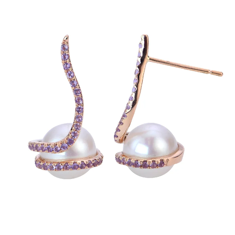 Ladies earrings healing crystals -14KT Rose Gold Freshwater Pearl Earring