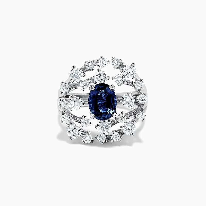 Ladies rings queen crown -Royale Bleu 14K White Gold Blue Sapphire and Diamond Ring, 2.67 TCW