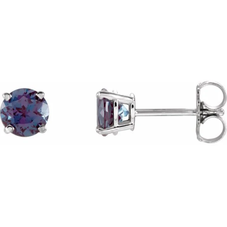 Ladies earrings debutante look -14K White 5 mm Lab-Grown Alexandrite Stud Earrings