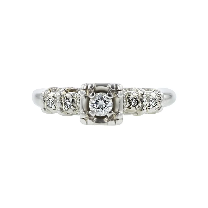 Ladies engagement rings boho vibe -14K White Gold Diamond 5-Stone Engagement Ring