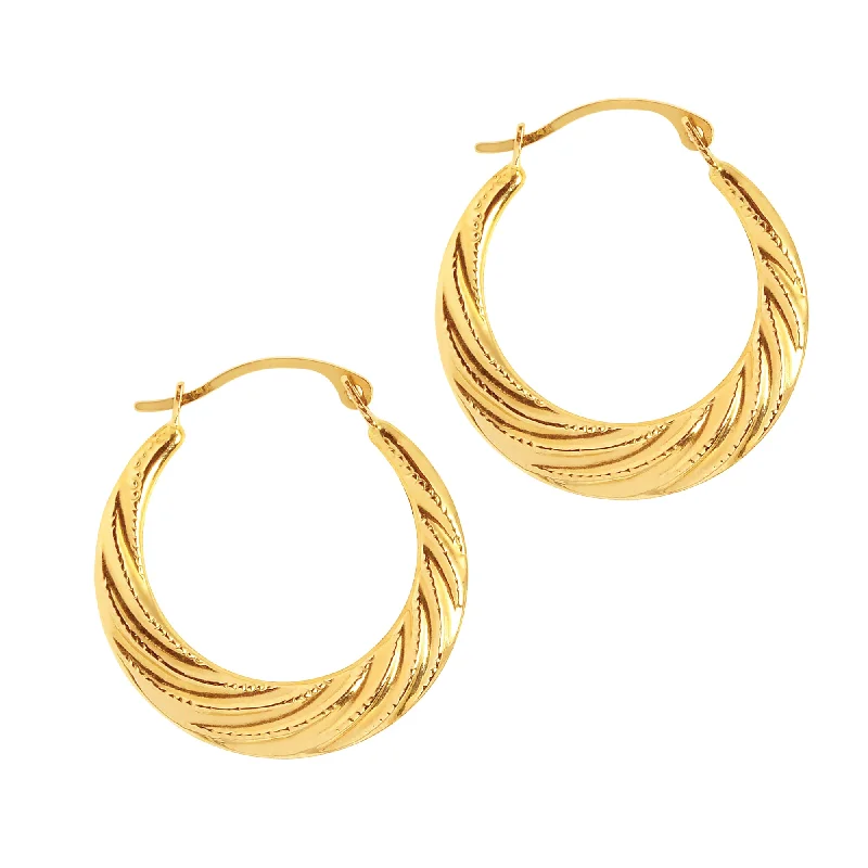 Ladies earrings high end -14K Gold Milgrain Detail Twist Back to Back Hoop Earring