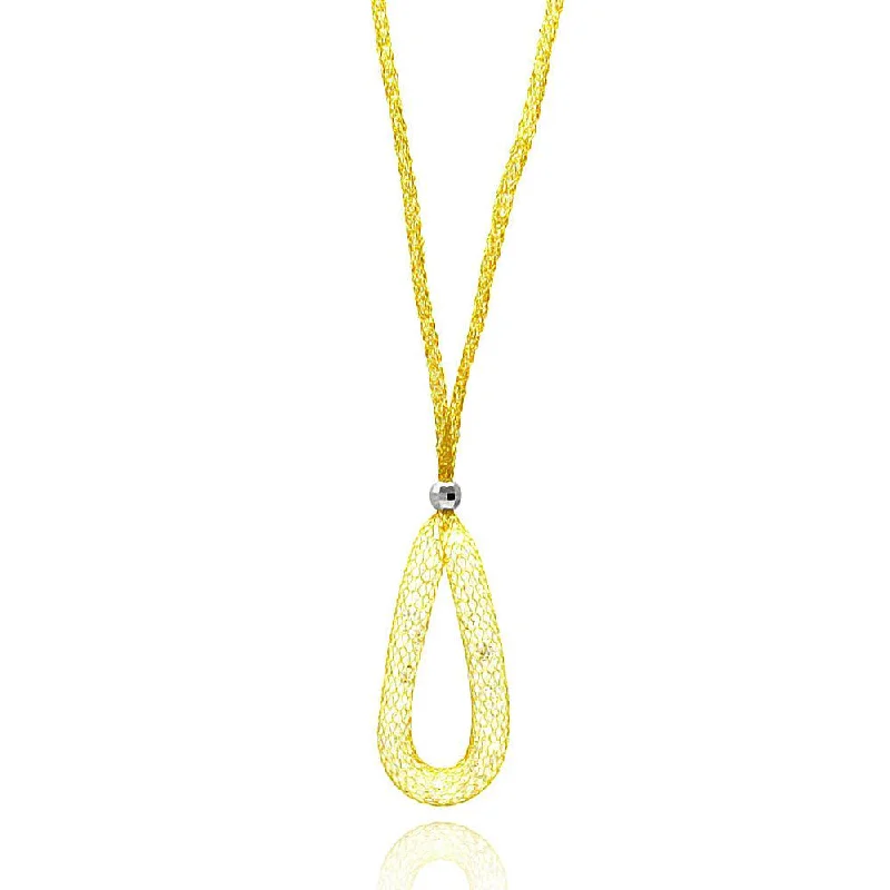 ladies necklaces maintenance-Gold Plated 925 Sterling Silver Mesh Necklace and Dropped Mesh Teardrop with Filled CZ - ITN00077GP